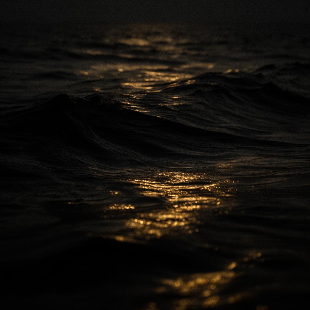Dark ocean at night with subtle gold reflections — abstract